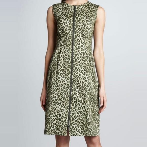Lafayette 148 Animal Print Zip Front Sleeveless Sheath Dress Green size 10 - Picture 3 of 13